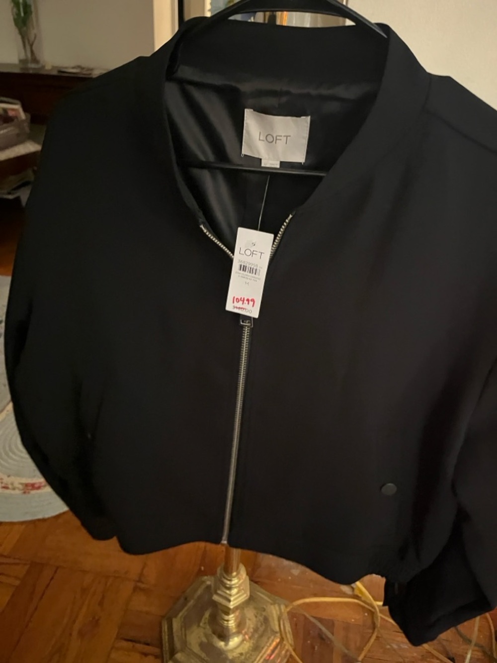 LOFT Black Zip Bomber Jacket with Silver Hardware